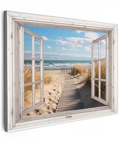 MuchoWow© Bilder 80x60 cm Wohnzimmer Deko Modern Wandbild Foto auf Leinwand Bild Schlafzimmer Room Decor Geschenke Fensterblick - Meer - Küste - Natur - Strand - Wattenmeer