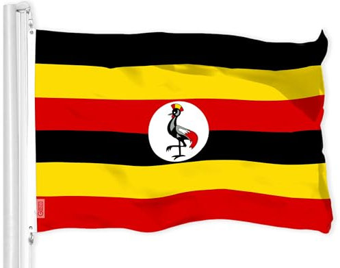 G128 Ugandische Uganda-Flagge, LiteWeave Pro Serie, bedruckt, 150D-Polyester, Landesflagge, für drinnen und draußen, lebendige Farben, Messingösen