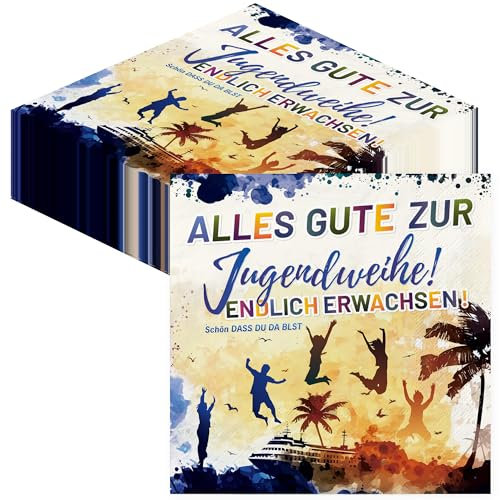 40 Stück Jugendweihe Servietten Jugendweihe Deko Tischdeko - 3-lagig Servietten Alles Gute zur Jugendweihe Endlich Erwachsen Tisch-Dekoration 33x33cm Papierservietten Schön Dass Du Da Bist