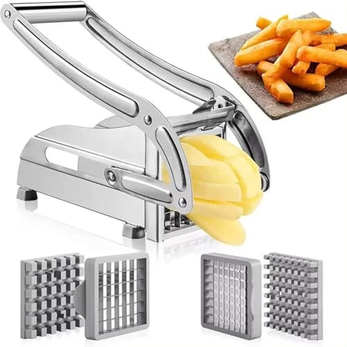 Kartoffelschneider Profi Pommesschneider Edelstahl Pommesschneider Maschine mit 2 scharfen Klingen 36/72 Löcher Pommes Frites-Maker für müheloses Pommes Schneiden