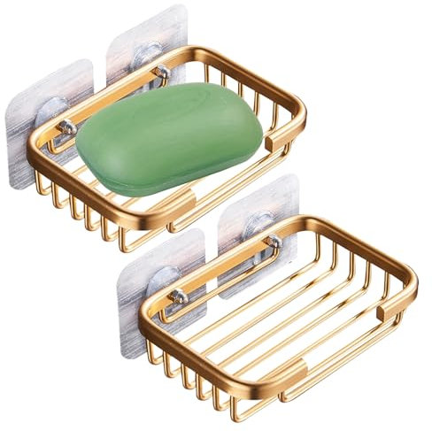 QmjdDymx Porte-Savon de Douche, 2 pièces Porte-Savon de Douche en métal Solide, Porte-Savon Mural antirouille avec Drainage pour la Maison, l'hôtel, la Salle de Bain, Porte-Savon doré pour Douche
