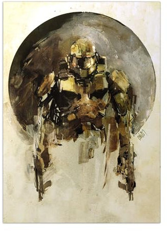 Displate Offiziell Halo Game MetallPoster Magnetische Befestigung Inklusive Lizenziert Bilder Hochwertiges Poster Illustrations Master Chief Golden 45 cm x 32 cm