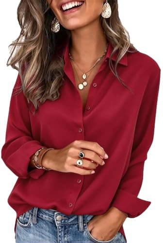 GliAnTok Camisa de Manga Larga con Botones para Mujer, Ultra Suave, elástica, sin Arrugas, Informal, para el Trabajo y la Oficina