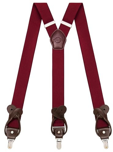 Kohentact Hosenträger Herren mit Clip- und Knopfbefestigung, inklusive 6 Knöpfe, 3,5 cm Breite Y-Form für Körpergrößen bis 200 cm Suspenders for Men 1 (Burgunderrot)