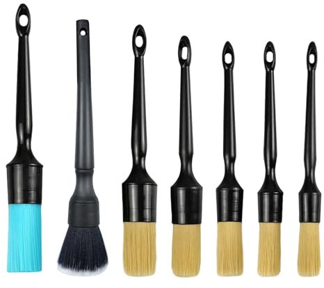 Zfseyuh Brocha Limpieza Coche,7 Piezas Cepillo Limpieza Coche Interior Exterior,Cepillos Limpieza Coche Set Pinceles Detailing Coche Brocha Detail para Llantas,Tablero