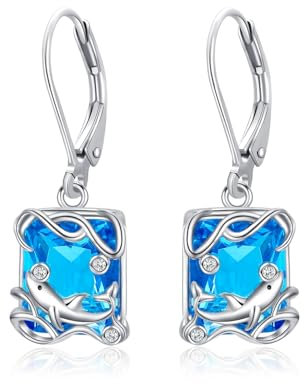 LONAGO Delfin Ohrringe 925 Sterling Silber Blauer Delfin Tropfen Ohrringe für Damen