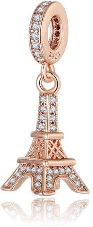 Femme Charms La Tour Eiffel or rose Coccinelle rouge Argent Sterling 925 Pendentif avec Zircon Cubique pour Bracelet