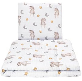 balbina Musselin - Kinderbettwäsche 80x80 + 35x40 cm 2-teiliges Set Babydecke und Kissen, 100% Baumwoll-Musselin, Schlafdecke mit Dicker antiallergischer Füllung für Winter atmungsaktiv, Beige Pferde