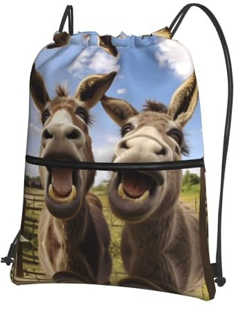 Kingww Lustige Esel-Rucksack mit Kordelzug, für Fitnessstudio, Einkaufen und Yoga, Schwarz , One size