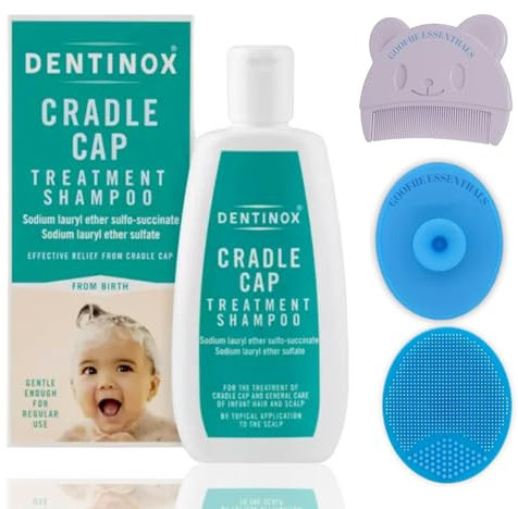 Cradle Cap Treatment Shampoo for Babies Bundle with 125ml Dentinox Baby Shampoo FOR Newborn, Cradle Cap Face Wash Brush & Infant Bathing Soft Comb Bundle By GOOFIIE.