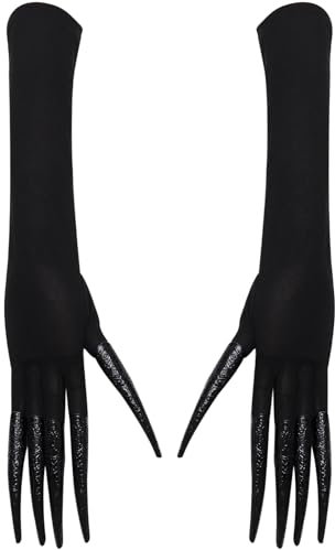 iEFiEL Halloween Vampir Hexe Lange Fingernägel Handschuh Katze Klauen Handschuhe Kostümhandschuhe Cosplay Accessoire Schwarz One Size