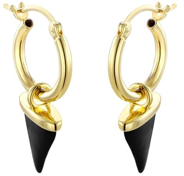 Durán Exquse Ohrringe AM, Creolen und Onyx in Form eines Horns, Gelbgold, Mediano, Sterling Silber, Onyx, mediano, Sterling Silber, Onyx