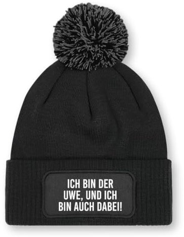 Ich Bin auch dabei! – Personalisiertes Beanie mit Bommel | Strickmütze | Wollmütze | Beanie mit Druck | lustige Sprüche | Apres-Ski | Winter | Schwarz