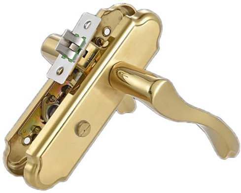 TOP-VIGOR Cerradura de manilla, manija de puerta silenciosa de acero inoxidable, universal, para todo tipo de puertas internas, pestillo sin llave con placa trasera y bisagras, pestillo dorado de