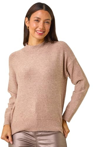 Roman Originals Diamante Sequin Jumper for Women UK Ladies Sparkly Glitter Sweater Embellished Smart Casual Autumn Winter High Neck Knitwear Knitted Pullover