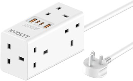 100W Extension Lead with USB Slots - 5 Way Cube Extension Lead with 100W USB C Fast Charging, Power Extension Cord with 1.5m Cable, Surge Protection for Laptop Charging, Phones and Multiple Devices