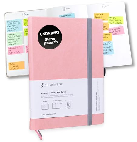 Der agile Wochenplaner undatiert, Terminplaner mit Kanban-Board inkl. 300 Haftnotizen - 12 Monatsübersichten - 53 Wochenübersichten, Habittracker, Planer mit Uhrzeiten 6-23 Uhr (Rosé)