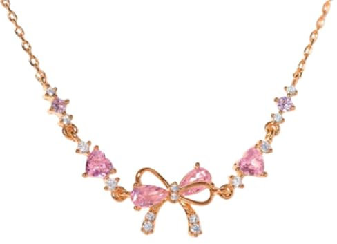 Bracelet en Chaîne de Perles avec Nœud en Ruban Réglable, Bracelets D'amitié avec Zircon Blanc Rose (Rose Gold,One Size)