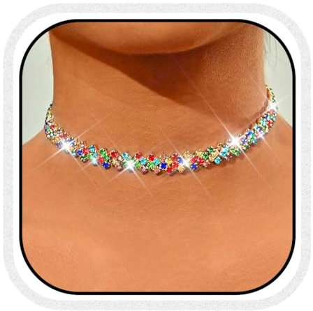 Reaky Choker-Halsketten, goldene Strass-Halskette, funkelnde Halsketten, Schmuck für Frauen (Colorful)