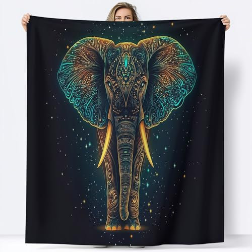 Kuscheldecke Flanell Decke 150 x 200 cm Digitale Kunst Elefant 3D Drucken Flauschig Weich Warm Microfaser Plüsch Wohndecke Fleecedecke Tagesdecke Decke für Sofa und Bett