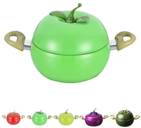 Enamel Cast Iron Stock Pot Tomato Cocotte, Cute Vegetable Fruit Shape Nonstick Soup Pot with lid, Multifunction Cooking Pot with Double Handles(Red Tomato) (Apples)