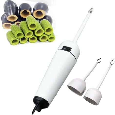 Zucchini Corer Electric Handheld Kitchen Tool, Multifunctional Vegetable Corer and Seafood Descaler, Includes 2 Heads, One Button Operation for Easy Use