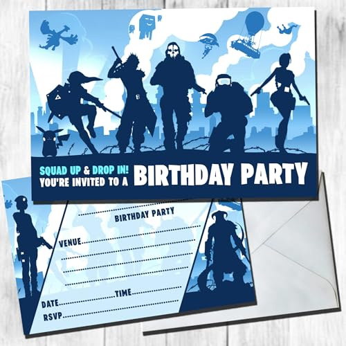 Gamer Icons Party Invites Birthday Invitations & Envelopes (WRITE ON) New (20 with envelopes)