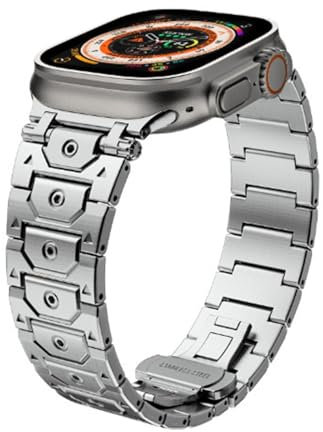 DASEB Correas de reloj Titan de acero inoxidable y acero para Apple Watch Band Ultra 2 49mm 46mm 45mm 44mm Series 10 9 8 7 6 5 4 3 2 1 SE con conector de metal(Hexagon silver,45mm)