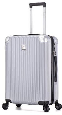 ATX Luggage Medium Suitcase on 4 Dual Spinner Wheels Super Lightweight ABS Hard Shell Hold Check in with Built-in TSA Lock (Silver, 65 Liter)