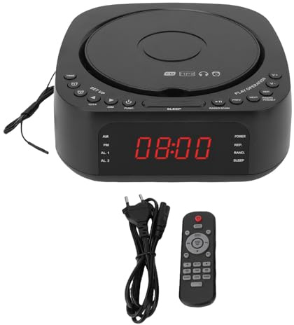 VELATEMOR Player CD Portable, Desktop Bluetooth Radio CD Player con Telecomando Altoparlante, Display Dimmerabile di Ricarica USB 'orologio, SleepTimer per (Spina europea)