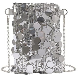 UZYXC Clutch Silber Glitzer, Elegante Handtasche für Damen, Große Abendhandtasche für Ball Reise Fest, Silberne Pailletten Tasche mit Schulterkette