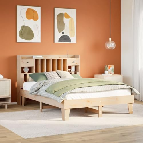 QJBSAVVA Bettgestell 140x200 Kiefer massiv mit Stauraum 226,5x146x110 cm Jugendbett für Erwachsene Lattenrost inklusive Schlafzimmer Doppelbett Fichte rustikal