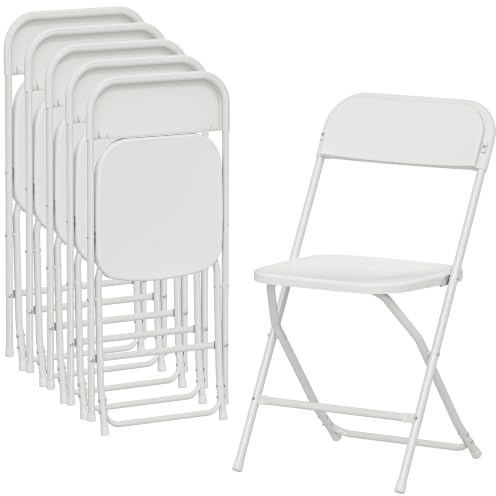 HOMCOM Klappstühle 6er Set aus Kunststoff Klappbar bis 120 kg Weiß | Küchenstuhl, Esszimmerstühle, mit Ablauflöchern, Faltstuhl, Stahlgestell, für Drinnen