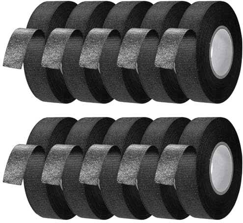 GBKDQQ 10 nastri adesivi in tessuto per auto, colore nero, 19 mm x 15 m, nastro isolante per la gestione dei cavi dell'auto e la gestione domestica