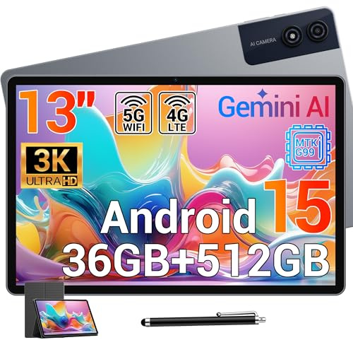 MAXLEGEN Tablet 13 Zoll, 3K Display 2944×1840, 36GB RAM 512GB ROM/TF 1TB, Helio G99 Gaming Tablet, 4G LTE Dual SIM + 5G WiFi, Android 15, 11580mAh/Gemini AI/13MP/GPS/GMS, inkl. Pen/Hülle