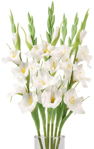 Wilafury 6Pcs Artificial Gladiolus Flowers, 22-inch Realistic Tall Branches, Faux Florals Stems for Vase, Lifelike Faux Flower for Wedding Home Hotel Decor, White