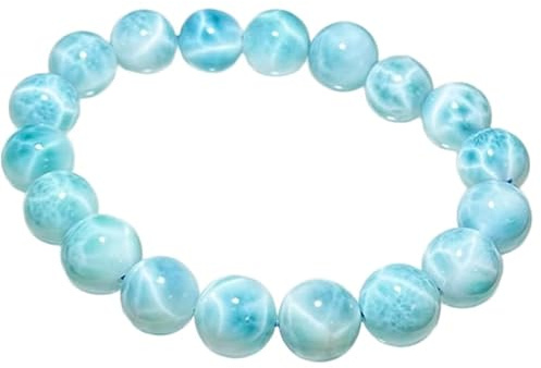 WORLD WIDE GEMS Larimar Naturstein 11mm | Runder Stein im glatten Schliff | Blauer Stein | Elastisches Energiearmband | Heilungsarmband | Handgemachter Schmuck | WW_WOSB_00388