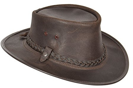 House of Leather Original Australisch Bac Pac Traveller Cowboyhüte BC Hut Echtes Leder Braun (S)