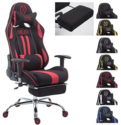 CLP Racing Bürostuhl Limit mit Stoffbezug I Gamingstuhl mit Metallgestell I Schreibtischstuhl mit Laufrollen I erhältlich schwarz/rot, mit Fußstütze