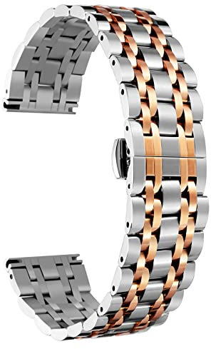 BINLUN Edelstahl Uhrenarmbänder 12mm-24mm SmartWatch Ersatzband Metall uhrarmband für Damen&Herren 6 Farbe kompatibel mit Samsung Galaxy Watch 6, kompatibel mit Garmin Vivoactive 3(rosa tone,17mm)