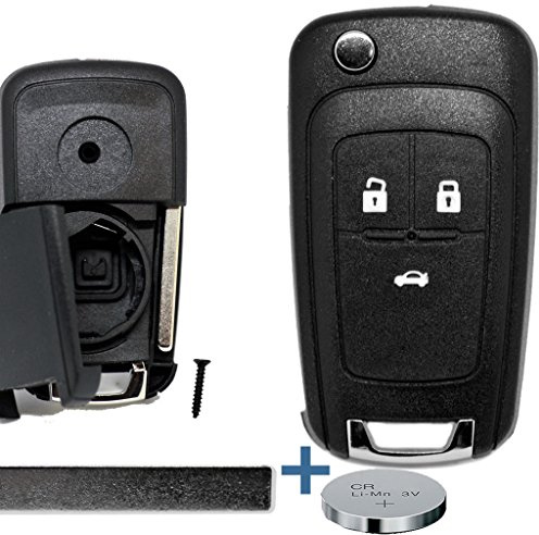 Auto Klapp Schlüssel Funk Fernbedienung 1x Gehäuse 3 Tasten + 1x Rohling HU100 + 1x CR2032 Batterie kompatibel mit Opel