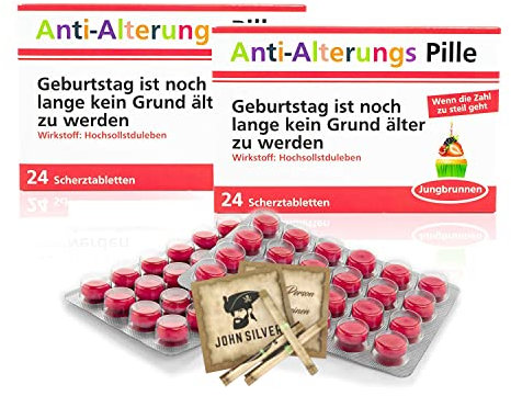 Anti Alterungspille Scherztabletten Schokolinsen 2 x 22g mit John Silver® Orakelsprüchen