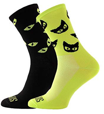 Support Calcetines de ciclismo para hombre, tecnología transpirable de fibra antideslizante, unisex, divertidos patrones de ciclista, gatos salvajes, 8-9 UK / 42-44 EU