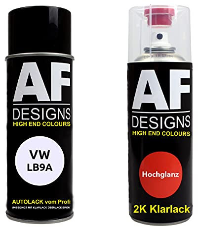 Alex Flittner Designs Autolack Spraydose Set für VW LB9A Candyweiss 2K Klarlack Basislack Sprühdose Spraydosen 2x400ml