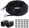 Cavo di prolunga per telefono, 25 m, accoppiatore telefonico, SHONCO RJ11 6P4C cavo telefonico e 2 accoppiatori in linea, confezione da 25 supporti per morsetto, nero
