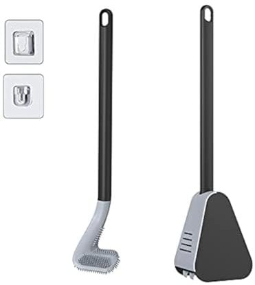 Ellxen Brosse WC de golf avec support et brosse de toilette, brosse de toilette en silicone avec long manche, pas de brosse de toilette pour coins morts, brosse de toilette à long manche avec poils en
