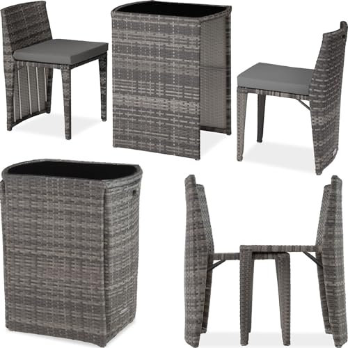 TecTake® Ensemble Salon de Jardin encastrable en Poly Rotin 2 Personnes Ensemble Fauteuil Salon et Table de Jardin, Coussins Inclus, Mobilier de Jardin pour Amenagement Balcon Terrasse