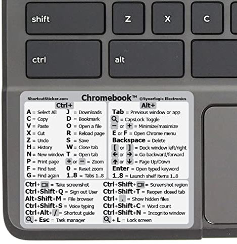 SYNERLOGIC Chrome OS - Adhesivo de referencia para teclado (vinilo sin residuos, tamaño 3 x 2.4 pulgadas, para cualquier marca Chromebook portátil con sistema operativo, color blanco, paquete de 5)