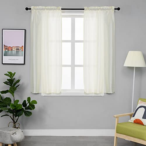 GIRASOLE HOME Coppia Tende Filtranti in Tessuto Simil Seta Tinta Unita Tenda Faux Silk per Soggiorno Camera e Interni 2 Pannelli con Tasca (70x145cm, Crema)