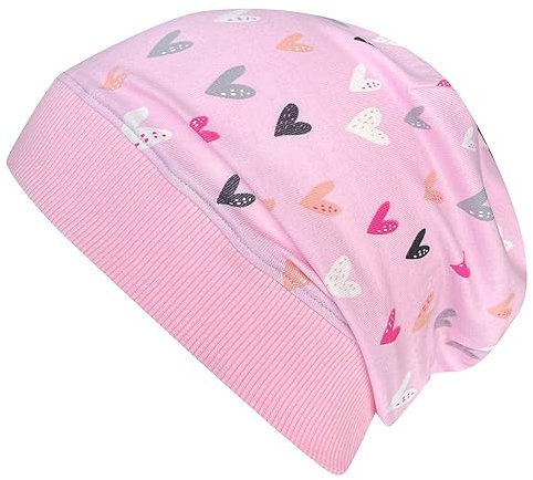 Wollhuhn ÖKO Leichte Mädchen/Jungen Beanie-Mütze Bündchen Elastisch Übergangszeit/Sommer Kinder-Mütze Baumwolle (Öko-Stoffe, Bio) 22222235 (Herzen Rosa, S)